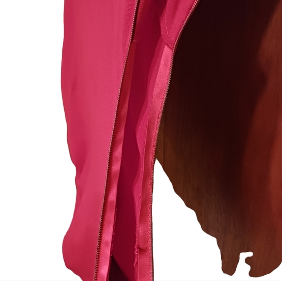 Vintage Lanvin Paris RED Wool Dress Side Zipper Ruche Details Stained BARGAIN - Picture 4 of 8